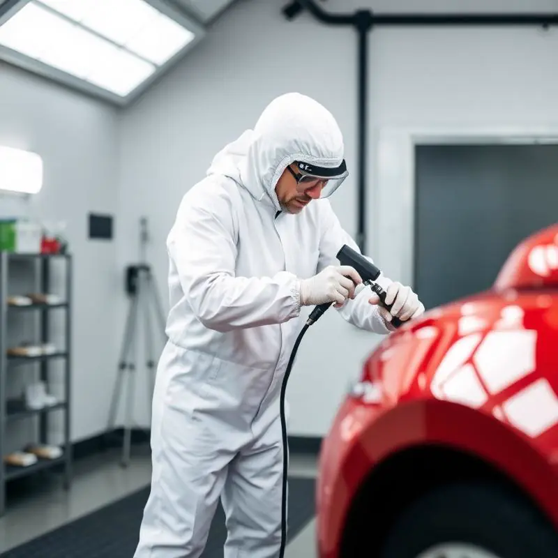 Paint specialist in spray booth at Super Shine Collision